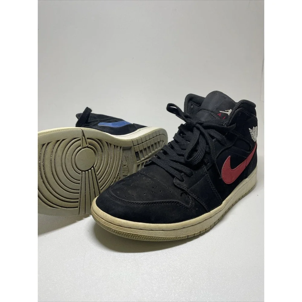 Nike AIR JORDAN 1‎ Mid Multi-Color Swoosh Black Red Blue Mens Shoes Size 8.5